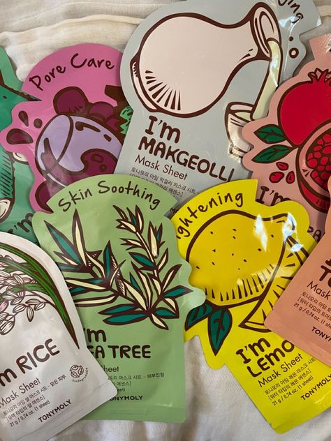 face maskskbeautykorean skincaretony molyskincare aesthetic masks Sheet Face Masks Aesthetic, The Face Shop Sheet Mask, Tony Moly Skincare, Tony Moly Sheet Mask, Face Mask Korean Skin Care, Skincare Shopping Aesthetic, Tony Moly Face Mask, Sheet Masks Aesthetic, Korean Sheet Mask Aesthetic