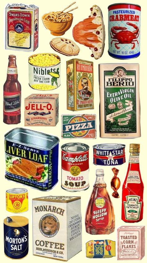 vintage food graphics #vintage #food #graphics #aesthetic #retro #can Retro Food Posters Vintage Ads, Food Posters Vintage, Vintage Food Packaging Design, Retro Food Ads, Food Packaging Aesthetic, Vintage Food Packaging, Vintage Food Ads, Design Supermarket, Retro Food Poster