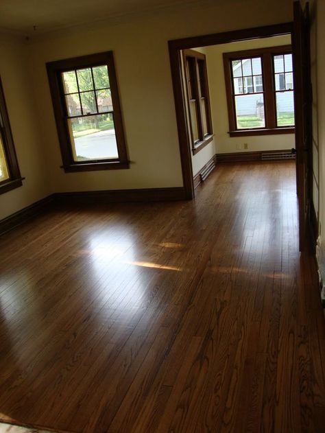 Dark Wood Trim | dark wood trim with hardwood floors and ... | Paint Colors with dark ... Stained Wood Trim, Dark Wood Trim, Stained Trim, Painted Wood Floors, Dark Trim, Oak Trim, Light Hardwood, Hardwood Floors Dark, Dark Hardwood