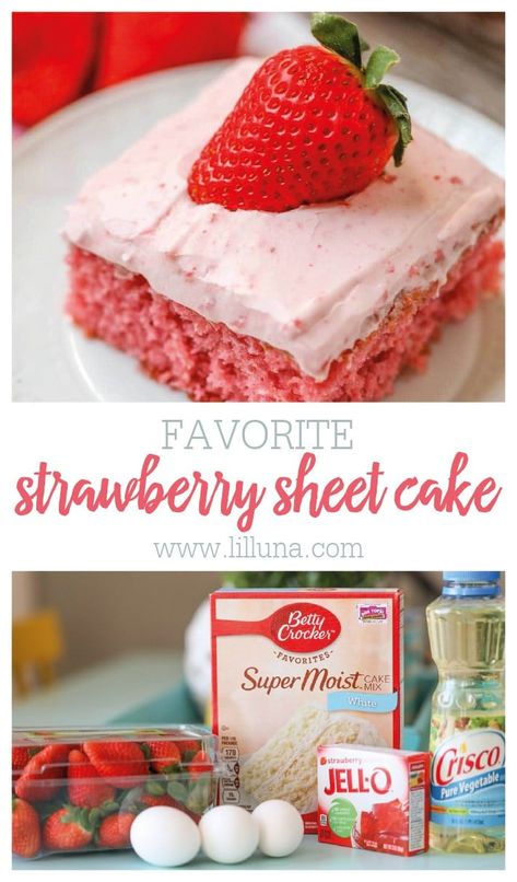 Perfect for feeding a crowd, this Strawberry Sheet Cake made with fresh pureed strawberries is especially tasty! #strawberrysheetcake #strawberrycake #sheetcake #cake #strawberry Strawberry Sheet Cake Recipe, Homemade Strawberry Frosting, Strawberry Cake Mix Recipes, Strawberry Sheet Cake, Diy Thanksgiving Decorations, Strawberry Sheet Cakes, Delicious Strawberry Cake, Sheet Cake Recipe, Strawberry Cake Mix