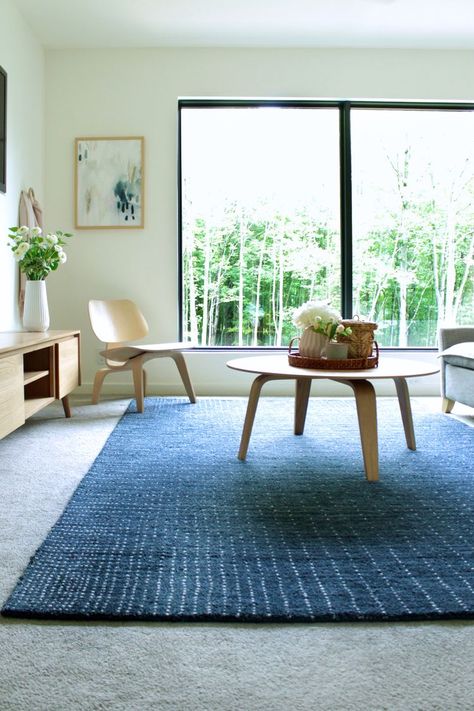 Layering Rugs Over Carpet, Area Rugs Over Carpet Living Room, Area Rug Over Carpet, Rug Over Carpet, Rug Placement, Carpet Ideas, Carpet Dining Room, White Carpet, Furniture Placement