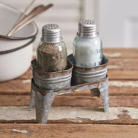 PRICES MAY VARY. This metal wash bin salt and pepper caddy is a perfect addition to any farmhouse decor. Please wash before use with food. Measurement: 5''W x 2¼''D x 5½''H Antique Kitchen Decor, Cottage Style Kitchen, Rustic Farmhouse Kitchen, Countryside House, Antique Kitchen, Ceiling Fan In Kitchen, Country Farmhouse Decor, Antique Farmhouse, Farmhouse Kitchen Decor