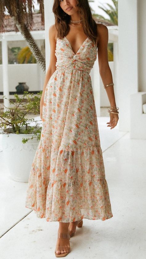 Toperth Knot Detail Floral Maxi Dress Summer Dresses Midi, Garden Dresses, Dresses Everyday, Chic Romper, Flowy Summer Dresses, Long Sundress, Floral Summer Dress, Botanic Gardens, Flowy Maxi Dress