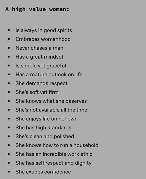 If you want to become a HIGH VALUE WOMEN in a month, then follow @femmevibe11.11 💥💕 High-value women exude confidence, kindness, and independence. ■They prioritize personal growth, pursue their passions, and uplift those around them. ■Their strength lies in their authenticity, resilience, and ability to inspire others. If you are into Self love process, then follow @femmevibe11.11 💕 QUEENS ✨️FOLLOW✨️ @femmevibe11.11 ☆⋆｡𖦹°‧★SLAYYY☆⋆｡𖦹°‧★ #trending #fyp #reels #women #darkfeminine High Value Woman Captions, How To Looksmaxxing, Skills Every Woman Should Have, High Value Woman Tips, High Value Woman Wallpaper, Low Value Woman, Kept Woman Aesthetic, High Value Man Quotes, How To Be Elegant Tips