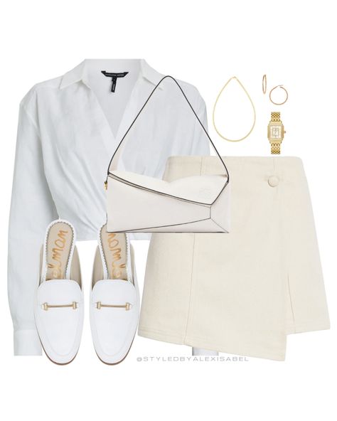 Elegant Outfits Aesthetic, White Bag Outfit, Short Semi Formal Dresses, Ivory Skirt, La Outfits, Overall Outfit, Marissa Webb, Casual College Outfits, Stylish Eve