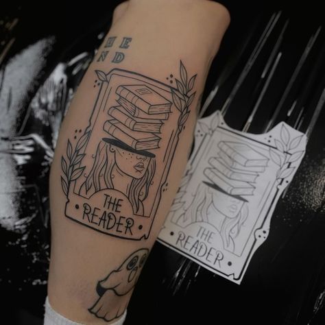 Charlotte Parker | The reader tarot card done on the side of the calf 🖤 I still have a few appointments left for January but I’m also taking bookings for… | Instagram Reader Tattoo, The Reader Tarot Card, Le Tattoo, Tarot Tattoo, Tarot Card Tattoo, Card Tattoo Designs, Fantasy Tattoos, Card Tattoo, The Reader