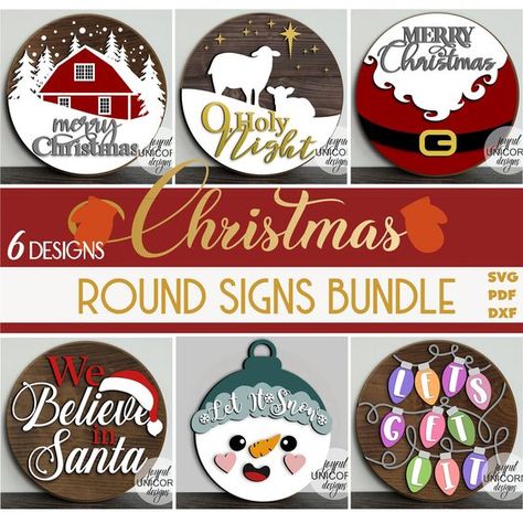 Laser cut files templates Round Wood Door Signs Winter, Christmas Cricut Sign, Christmas Circle Wood Signs, Round Sign Ideas, Christmas Round Wood Signs, Round Christmas Signs, Christmas Welcome Signs, Round Door Hangers, Round Wood Signs