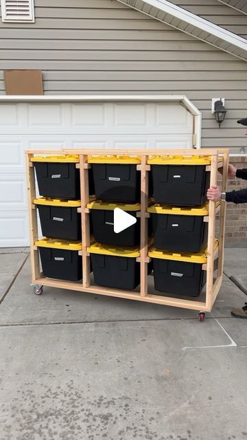 Alex Hansen on Instagram: "3x3 is Now live in my shop! I will be shipping a shelf kit ready to assemble, it will contain all you need to make yours. 

#storage #storagebins #storagesolutions #storageideas #storagewars #garageorganization #garagegoals #storagebins #storagetote #storagerack #utah #reels #reelsinstagram #cleaningmotivation #organization #trending #youtube #lovewhatyoudo #utahgram #trendystoragesolutions #mobilestorage #diyprojects" Build A Storage Closet, Container Shelving Ideas, Diy Shelves Storage, Costco Bin Storage, Storage Container Shelving, How To Build Storage Shelves, Garage Tub Organization, Tote Shelf Storage, Garage Storage Bin Organization