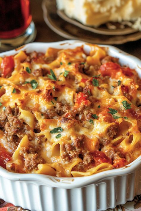 Beef Lombardi Casserole is the epitome of comfort food! Featuring ground beef, cheese, sour cream, tomatoes, and egg noodles, it's as tasty as it sounds. This dish is straightforward to prepare and can even be made in advance. If you're in the mood for comfort food, you've come to the right place. The Beef Lombardi Beef Lombardi, Beef Noodle Casserole, Beef Casserole Recipes, Ground Beef Casserole, Delish Recipes, Beef And Noodles, Easy Casserole Recipes, Beef Casserole, Beef Recipes Easy