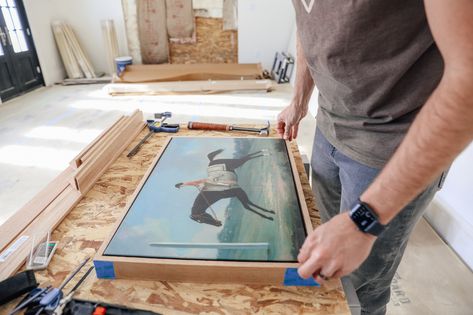 How To: DIY Canvas Floater Frame - Chris Loves Julia Diy Float Frame, Diy Canvas Frame, Framing Canvas Art, Diy Oil Painting, Floating Canvas Frame, Oil Painting Frames, Craft Board, Painting Frame, Diy Picture Frames