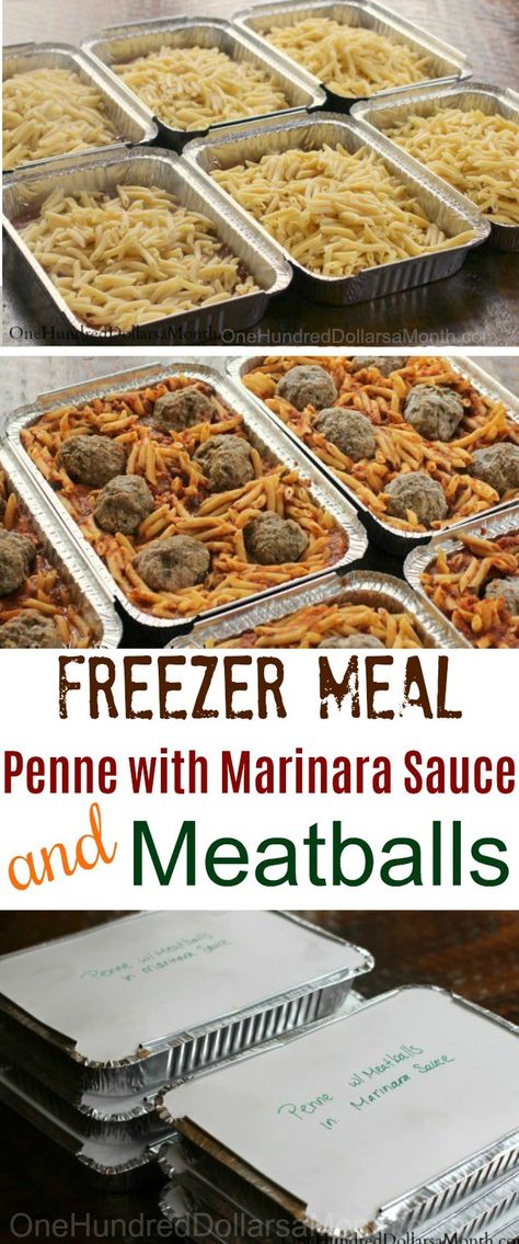 Freezer Meal, Penne with Marinara Sauce and Meatballs, Meatball Recipes,Freezer Meal Recipes, Pasta Recipes, Freezer meal Pasta Pasta Recipes Crockpot, Pasta With Marinara Sauce, Freezer Meatballs, Sauce And Meatballs, Freezer Meal Recipes, Freeze Ahead Meals, Best Freezer Meals, Crockpot Pasta Recipes, Freezer Dinners