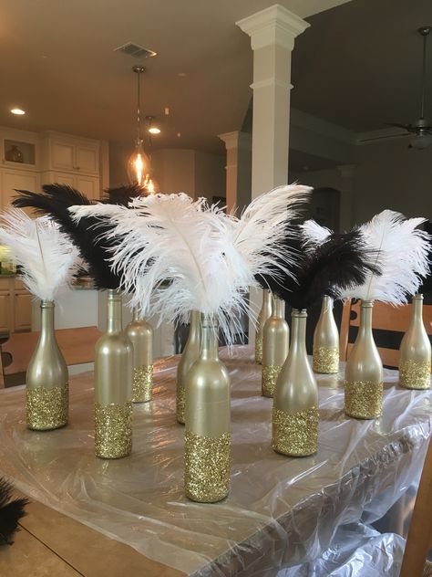 art deco, Gatsby party, roaring 20's centerpieces, diy Roaring 20s Centerpieces, Art Centerpieces, Roaring 20s Party Decorations, Roaring 20s Birthday Party, 20s Party Decorations, Masquerade Dance, Roaring 20s Birthday, Roaring Twenties Party, Gatsby Birthday Party