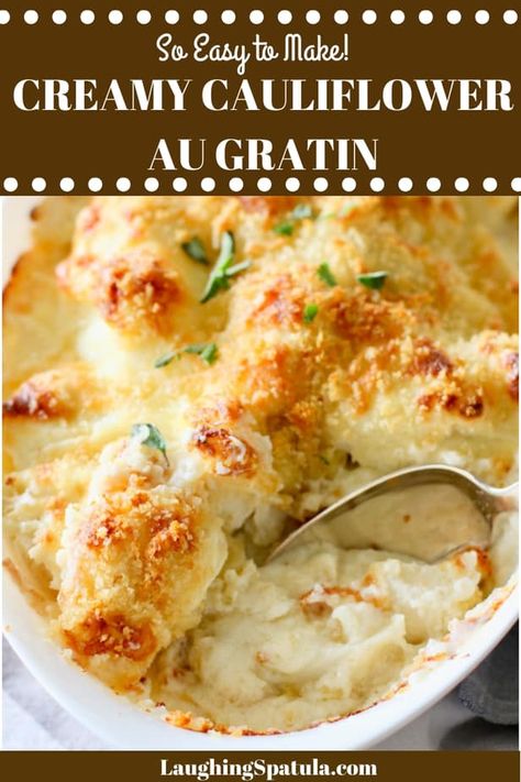 Creamy Cheese Cauliflower Au Gratin!  Easy to make and full of flavor!  Perfect side dish anytime!  #cheeseyvegetables #easyvegetablecasserole #creamyvegetablesidedish #holidaysidedishwithvegetables #holidaysidedish Augratin Cauliflower, Gratin Recipes, Cauliflower Au Gratin, Cheese Cauliflower, Au Gratin Recipes, Cauliflower Gratin, Pinterest Christmas, Cauliflower Dishes, Easy Chicken Breast