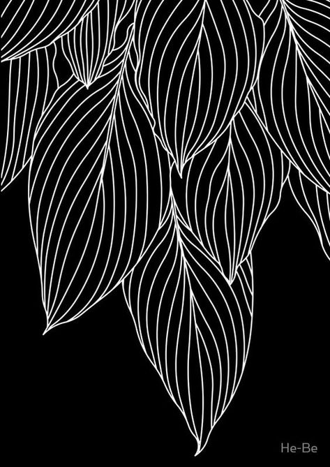 Copy of hosta leaves - white and green Black And White Designs Pattern, Art Deco Leaves, Black And White Flower Illustration, Black And White Design Graphic, Graphic Drawing Black And White, Black Page Art, Black And Green Painting, Black And White Art Ideas, Black And White Drawing Ideas