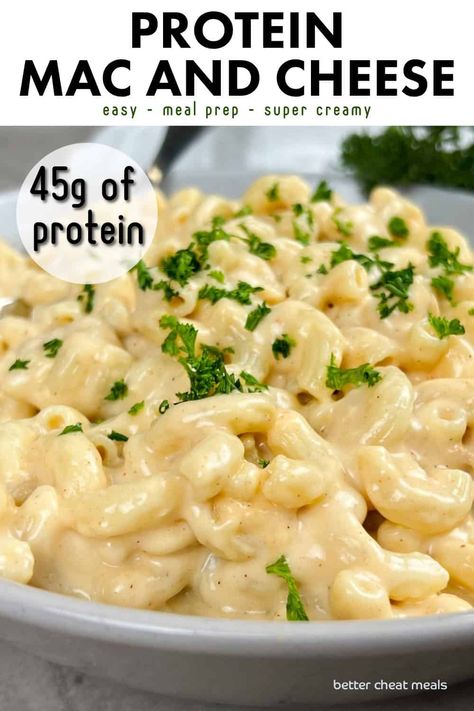 🌱 This healthy and easy protein mac and cheese recipe is a game-changer! 🙌 Made with a creamy Greek yogurt cheese sauce 🧀, it's the perfect stovetop comfort food with a nutritious twist. Whip it up in no time ⏰ or opt for an easy baked version 🍳. Ideal for meal prep 📅 and can easily be made vegan 🌿. Satisfy your cravings guilt-free with this protein-packed delight! 💪 #ProteinMacAndCheese #HealthyComfortFood #MealPrep #GreekYogurt #CheeseSauce #StovetopMacAndCheese #EasyRecipe #... Easy Cheat Meals Dinners, Easy Protein Meal Prep Ideas, Protein Macaroni And Cheese, Quick Easy Protein Lunch, Protein Meals And Snacks, High Protein Mac And Cheese Cottage Cheese, High Protein Chicken Mac And Cheese, Meal Prep Mac And Cheese, Greek Pasta Recipes