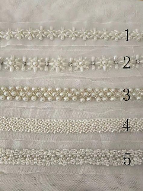 Ivory Beaded Lace Trim Pearl Beaded Lace Trim 1 Yard for Costume Wedding Dress Belt Bridal Sash Jewelry Design - Etsy UK Beaded Lace Pattern, Lace Dress Design For Wedding, Beads Dress Design, Beaded Lace Styles, Beads Design On Dress, Pearl Embroidery Dress, Pearl Embroidery Designs, Beaded Embroidery Dress, Pearl Beaded Dress