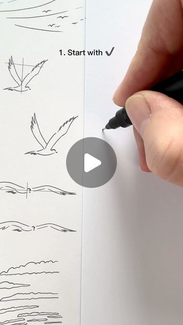 Drawing Birds Tutorial, Drawing A Bird, Bird Doodles, Simple Bird Drawing, Bird Pencil Drawing, Draw A Bird, Beginner Drawing Lessons, Animal Caricature, Drawing Desk