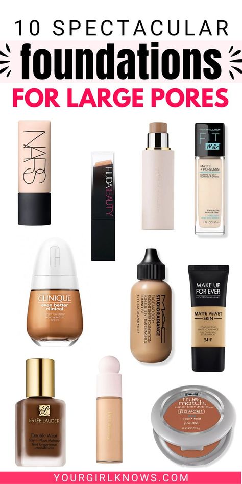 Large pores can be a makeup nightmare. But don't worry, we've got you covered. Check out our list of the 10 best foundations for large pores that will help them magically disappear! Large Pores Makeup, Best Blush Brush, Order To Apply Makeup, Best Drugstore Concealer, Brown Smokey Eye Makeup, Best Drugstore Mascara, Sheer Foundation, Best Drugstore Foundation, Drugstore Mascara