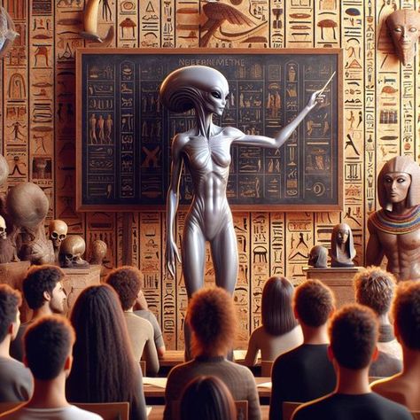 Egyptian Alien, Ancient Astronaut Theory, Black Power Art, Egypt Concept Art, Extraterrestrial Life, Alien Life Forms, Ancient Astronaut, Grey Alien, Science Fiction Illustration