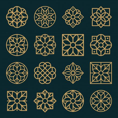 Ornament logo and icon design set. Premium Vector | Premium Vector #Freepik #vector #logo #flower #vintage #floral Islamic Motifs Floral, Geometric Motifs Design, Freepik Vector Free, Four Elements Art, Mandala Logo, Logo Flower, Ornamental Design, Logo Desing, Arabesque Design