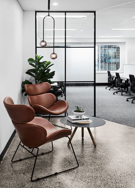 AEW Capital Spec Fitout - Sydney - Office Snapshots Modern Office Space Design, Modern Office Design Inspiration, Modern Office Lighting, Industrial Office Design, Office Decor Professional, Office Design Inspiration, Modern Office Space, Modern Office Decor, Cool Office Space