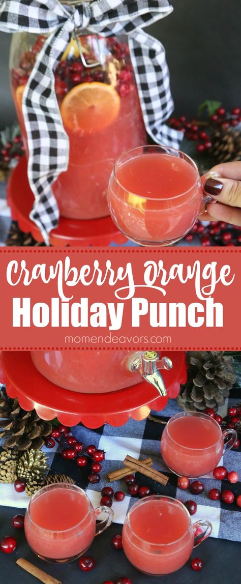 Easy Cranberry Orange Holiday Punch - Mom Endeavors Cranberry Orange Punch, Thanksgiving Drinks Non Alcoholic, Christmas Drinks Nonalcoholic, Thanksgiving Punch, Holiday Punch Recipe, Orange Punch, Cranberry Drinks, Christmas Drinks Recipes, Recipe Thanksgiving