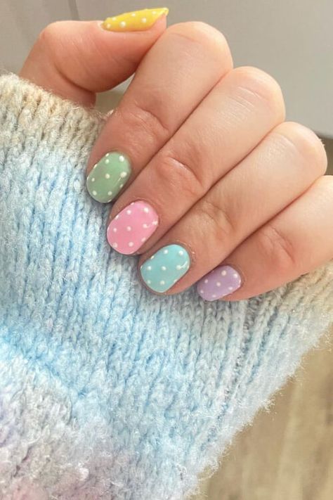 45 cute Easter nails to copy, including Easter bunny nails, Easter chicken nails, pastel nails, Easter eggs nails, polka dots nails, with dreamy Easter nail colors!| nails 2021 | nails acrylic | nails acrylic coffin | nails with initial | nails acrylic black | nails acrylic short | nails spring | spring nails | cute nails | simple nails | romantic nails | nails art | nail art | nails designs | gel nails | nails colors | nails color ideas | black and silver nails | holiday nails | pretty nails Cute Nails For Ten Year Olds, Girls Gel Nail Designs Kids, Nail Kids Designs, Nail Ideas Easy Simple Short, Easy Nail Designs For Beginners Short Nails, Kids Nail Designs Summer, Nail Art For Kids Easy, Short Nail Designs Easter, Little Kids Nail Designs Girls Easy