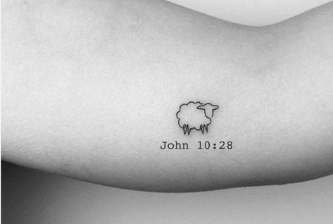 Biblical Sheep Tattoo, Christian Modern Tattoos, 99 For The 1 Tattoo, Tiny Bible Story Tattoos, Sheep Tatoos Ideas, Lost Lamb Tattoo, Fine Line Sheep Tattoo, Small Christanity Tattoos, Sheep Outline Tattoo