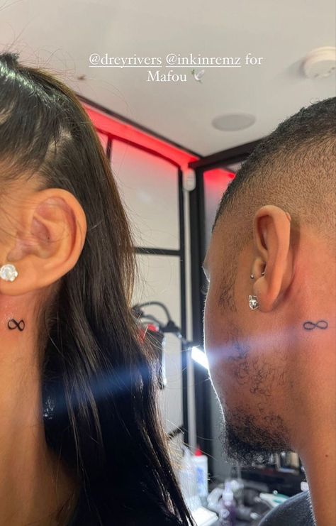 Cute Tiny Couple Tattoos, Matching Neck Tattoos Couples, 224 Tattoo Ideas Couples, Matching Neck Tattoos, Couple Name Tattoos Ideas, Cousin Tattoos Matching For 3, Small Cousin Tattoos, Matching Tattoos Couples Unique, 224 Tattoo Ideas