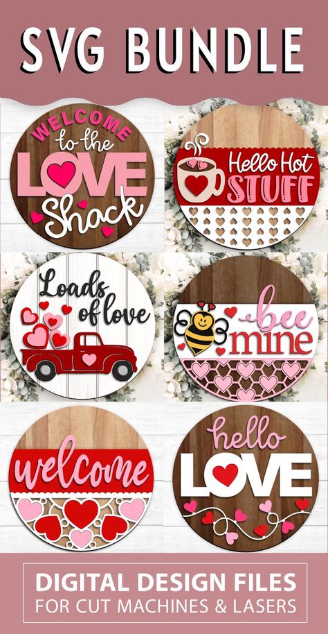 Valentine's Cricut Projects, Forest Font, Engraved Valentines Gifts, Laser Signs, Monoline Script, Valentine Svg Files, Round Door Hanger, Door Signs Diy, Laser Cut Wood Crafts