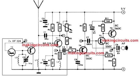 As far as I know this may be the easiest and high quality FM radio circuit that could be built by any new hobbyist. In addition, this circuit's FM Hf Radio, Pocket Radio, Fm Radio Receiver, Radio Design, Electronic Circuit Design, Ham Radio Antenna, Electronics Basics, Electronic Schematics, Electronic Circuit Projects