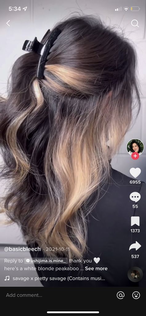 Peak A Boo Balayage, Butterfly Haircut With Peekaboo, How To Add Peekaboo Highlights, Under Layer Peekaboo, Caramel Underneath Hair, Peak A Boo Hair Color Blonde, Peak A Boo Blonde, Under Half Hair Dye, Hidden Highlights Hair