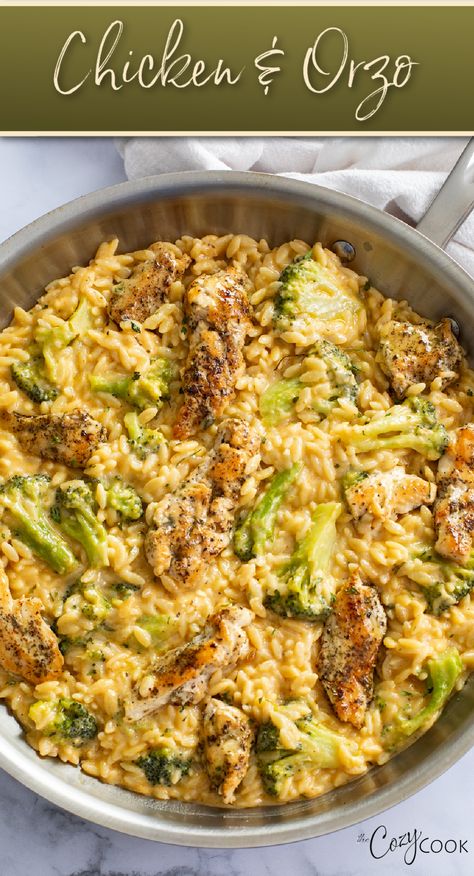 chicken and orzo with broccoli in a skillet Dinner Meals For Picky Eaters, Easy Dinner Meal Prep For The Week, Nurse Dinner Ideas, Crispy Chicken Dinner Ideas, Home Style Dinner Recipes, Weekly Healthy Dinner Menu Ideas, 30 Mins Meals Easy, Easy Cold Night Dinners, Meals And Munchies Recipes