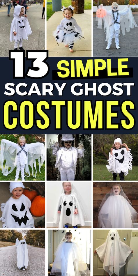 13 Creative DIY Ghost Costume Designs for a Fun Costume Party Family Of Ghosts Costume, Ghost Poncho Costume, Toddler Ghost Costume Girl Diy, Family Ghost Costume Ideas, Quick Diy Halloween Costumes For Kids, Diy Toddler Ghost Costume Girl, How To Make A Ghost Costume, Kids Ghost Costume Girl, Homemade Ghost Costume For Kids