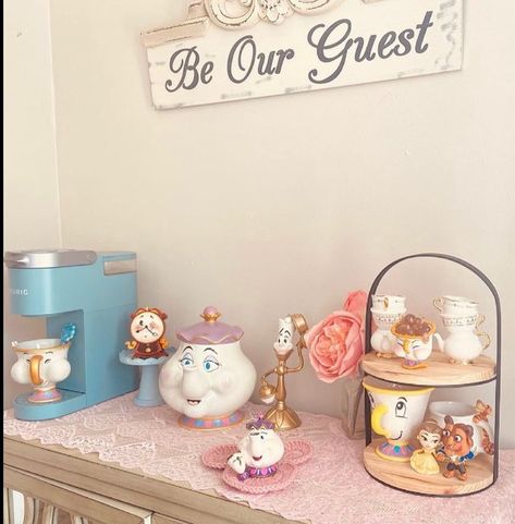 Disney Themed Kitchen Ideas, Beauty And The Beast Themed Kitchen, Beauty And The Beast Themed Dining Room, Disney Theme Kitchen, Disney Home Aesthetic, Be Our Guest Tea Party, Disney Kitchen Decor Ideas, Disney Themed Living Room, Disney Home Office