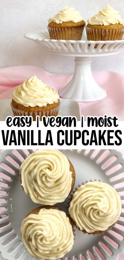 vanilla cupcakes with vegan buttercream frosting Dairy Free Cupcakes, Vegan Vanilla Cupcakes, Buttercream Frosting For Cupcakes, Easy Vanilla Cake Recipe, Vegan Buttercream, Vegan Frosting, Homemade Frosting, Dessert Simple, Vegan Cupcakes