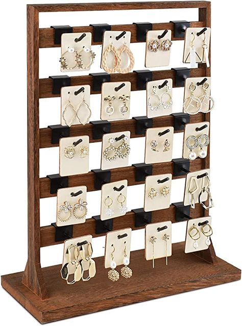 Display Rack Ideas, Earring Card Display, Wooden Jewelry Display, Wood Jewelry Display, Jewelry Organizer Stand, Keychain Display, Earring Display Stands, Jewelry Rack, Card Display