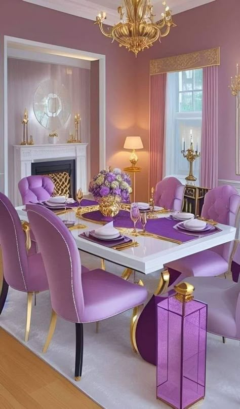 Purple Dining, Purple Dining Room, Cabin Room, Cabin Living Room, Glam Living Room, Luxury Dining Room, Cabin Living, Small Cabin, Apartment Decor Inspiration