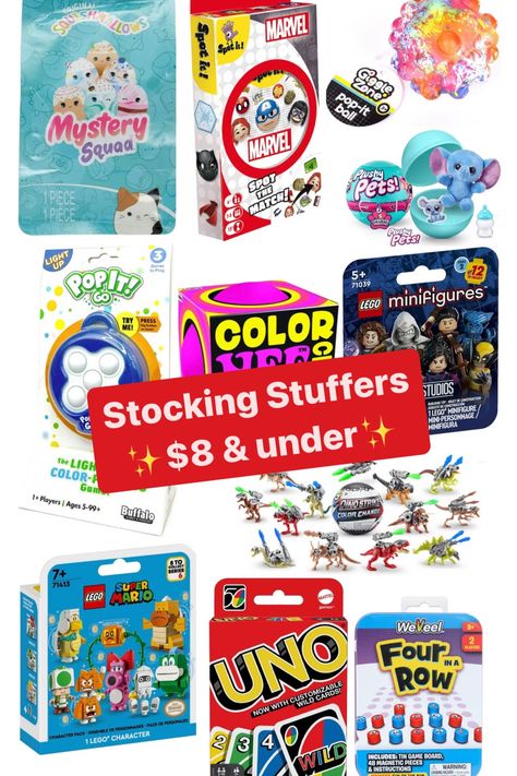 affordable kids stocking stuffers $8 and under. fun boys stocking stuffers. cute girls stocking stuffers. stocking stuffers for kids. Stocking Stuffers For Kids 8-10, Stocking Stuffers For Boys, Lego Mario, Stocking Stuffers For Girls, Stocking Stuffers For Kids, Best Stocking Stuffers, Stocking Fillers, Lego Minifigures, Gifts For My Sister