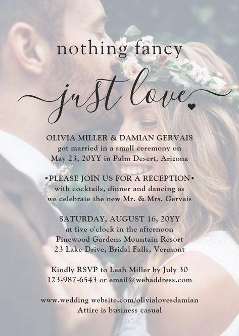 2nd Wedding Invitations Wording, Facebook Wedding Invitation Wording, Wedding Elopement Reception, Wedding Invitations For Second Marriage, Private Wedding Ceremony Invitation, Last Minute Wedding Invitations, Ideas For Second Weddings, Small Wedding Celebration Ideas, Commitment Ceremony Invitations