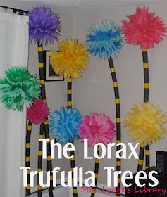 It's Written on the Wall: Dr. Seuss' The Lorax Inspired Dessert Table-Trees, Movie Images and Decorated Cookies Dr Seuss Lorax, Lorax Party, Dr Seuss Classroom, Truffula Trees, Seuss Classroom, Whoville Christmas, Dr. Seuss, Deco Jungle, Grinch Party