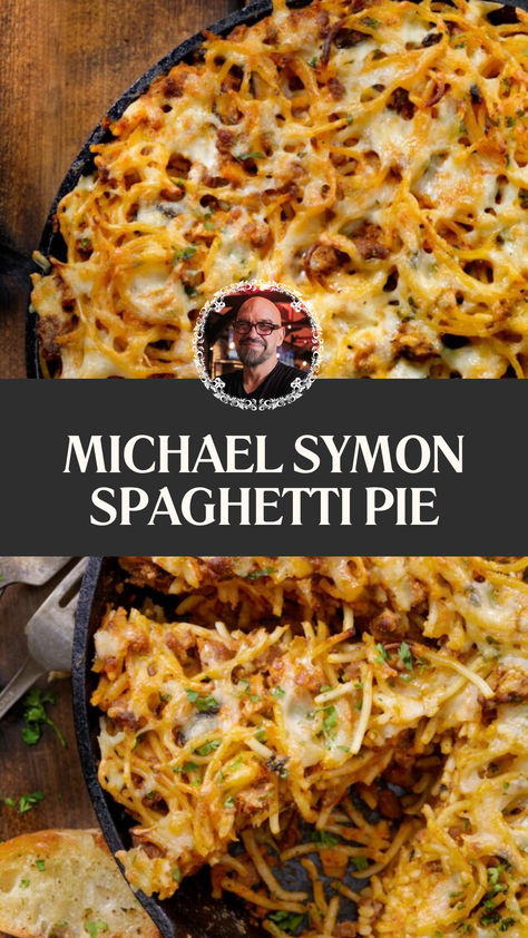 Michael Symon Spaghetti Pie Spaghetti Frittata Recipes, Spaghetti Pie With Ricotta, Michael Symon Recipes, Breakfast Spaghetti, Spaghetti Pie Recipe, Spaghetti Frittata, Spaghetti Pie Recipes, Spaghetti Pie, Michael Symon