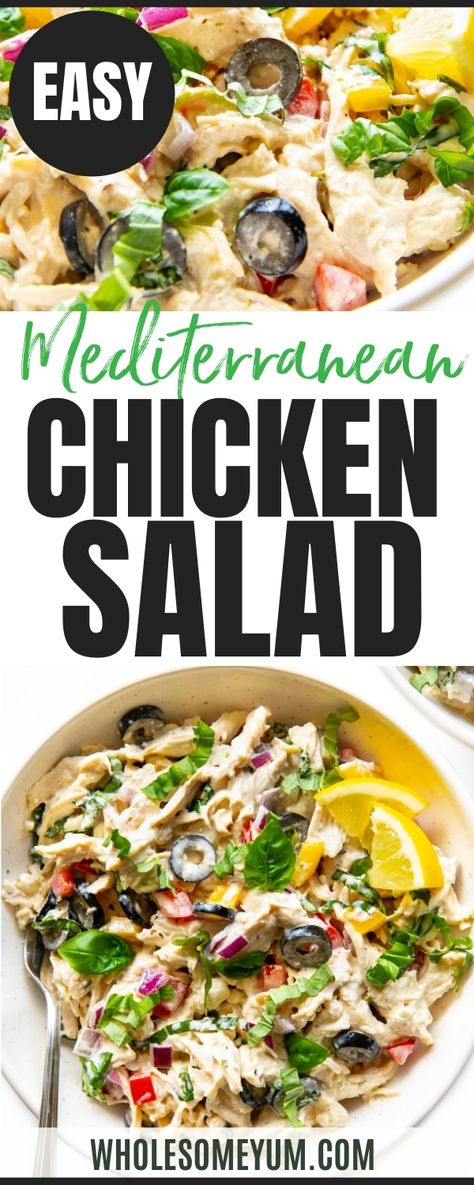 Meditarian Diet Recipes Lunch, Keto Mediterranean Salad Recipes, Mediterranean Chicken Salad Recipes, Mediterranean Salad With Chicken, Clean Chicken Salad, Healthy Light Summer Meals, Pritikin Diet Recipes, Mediterranean Chicken Salad, Meditterean Salad