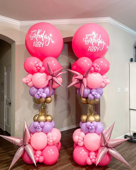 Poppin PINK Crazy Towers 💕💥 • • • #poppin #balloondelivery #crazytower #balloontower #balloons #balloonarch #aggieland #aggies… | Instagram Sleepover Balloon Ideas, Crazy Balloon Columns, 4 Color Balloon Column, Barbie Balloon Columns, Donut Balloon Arch, Princess Balloon Columns, Balloon Chain Diy, Balloon Tower Ideas, Balloon Columns Ideas