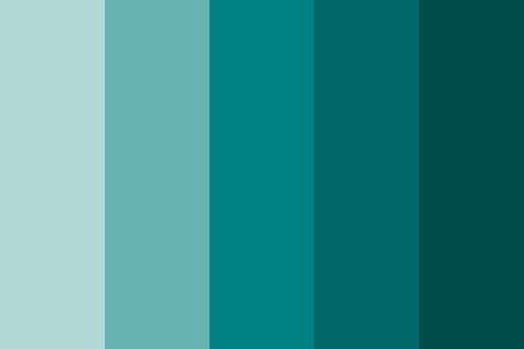 Shades of Teal color palette created by rachele2113 that consists #b2d8d8,#66b2b2,#008080,#006666,#004c4c colors. Teal Palette, Teal Color Palette, Teal Color Schemes, Cyan Colour, Yellow Colour Scheme, Kitchen Wall Colors, Teal Blue Color, Living Room Color Schemes, Grey Color Scheme