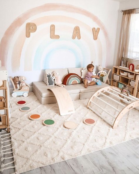 Small Playroom, Rainbow Playroom, Living Room Playroom, Montessori Playroom, Baby Playroom, Montessori Room, Girls Playroom, Toddler Playroom, Kids Playroom Decor