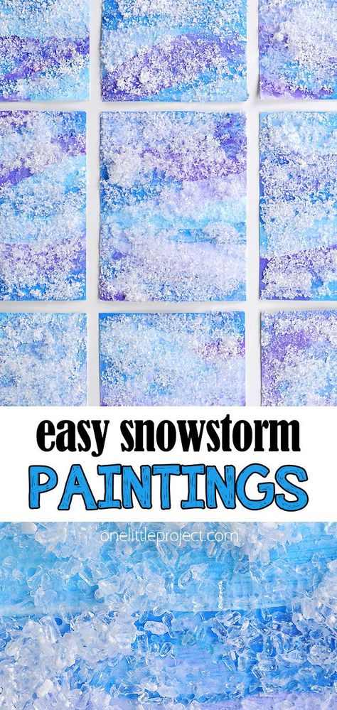 It's SO EASY to make a snowy winter painting using process art! Kids can paint a beautiful sparkling snowstorm using paint and epsom salt. Such a fun winter craft and activity for kids of all ages! Easy Winter Painting, Winter Classroom Activities, Teacher Crafts, Snow Crafts, Winter Crafts Preschool, Fun Winter Crafts, Weather Art, Preschool Winter, Snowflakes Art