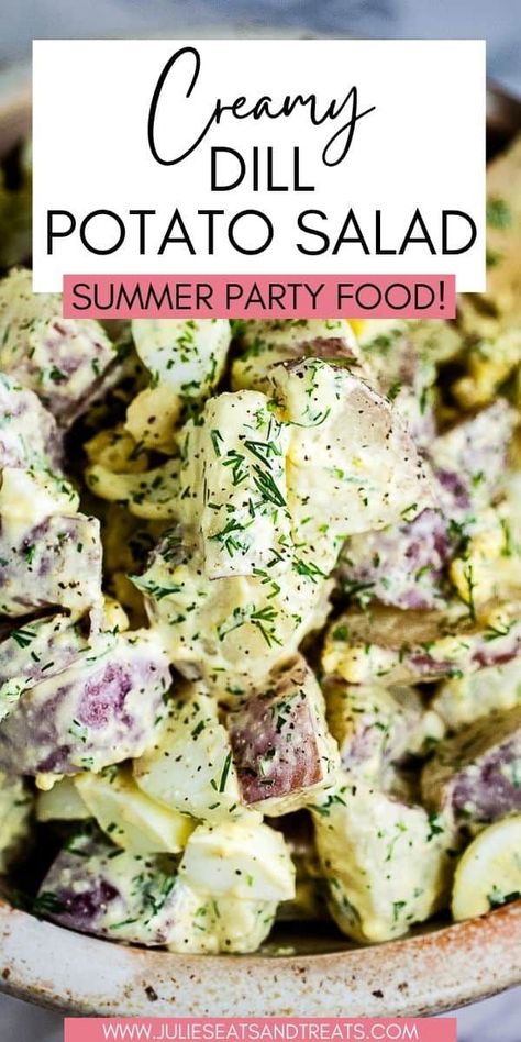 It's not a summer backyard party without Potato Salad! This creamy Dill Potato Salad is a delicious twist on the traditional version. Summer Backyard Party, Dill Potato Salad, Homemade Macaroni Salad, Dill Potato, Best Potato Salad Recipe, Dill Potatoes, Red Potato Salad, Potato Salad Recipe Easy, Brown Hairstyles