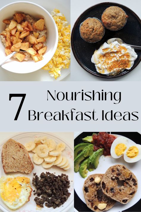 These 7 nourishing breakfast ideas are sure to give you a strong start to your day. Healthy breakfast ideas that you can prepare in the morning, or meal prep big batches ahead of time so that you can have easy, healthy breakfasts on hand all week Full Balanced Breakfast, Nourishing Traditions Breakfast, Well Rounded Breakfast, Whole Food Breakfast Ideas, Healthy Breakfast Prep, Hormone Balancing Breakfast, Balanced Breakfast Ideas, Comforting Breakfast, Balance Food