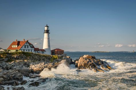 Light Core Aesthetic, Light Blue Landscape, Blue Scenery, Seaside Aesthetic, Seaside Photography, Lighthouse Landscape, Portland Head Lighthouse, East Coast Aesthetic, Coast Landscape